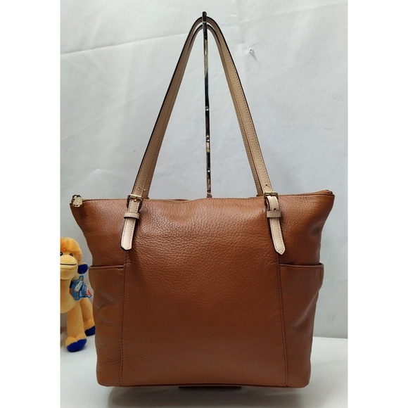 Michael Kors Jet set Brown Pebbled Leather Pockets Zipper Tote Shoulder Bag - Picture 1 of 16